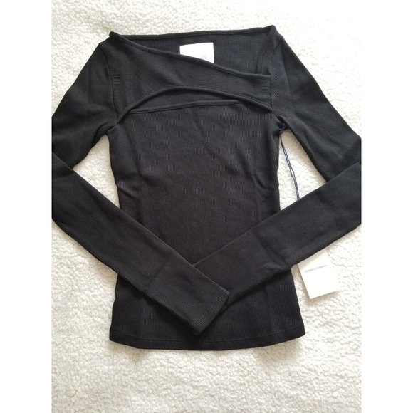 Citizens of Humanity Iris Long Sleeve Cut-Off/Out Rib Knit BLACK Top Women's S - Picture 9 of 16